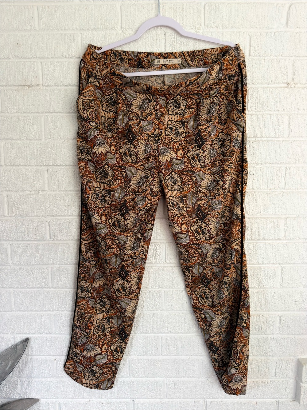 Zara Floral Paisley Print Trousers in Brown and Tan